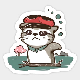 Cat with Sunglasses and Hat Sticker